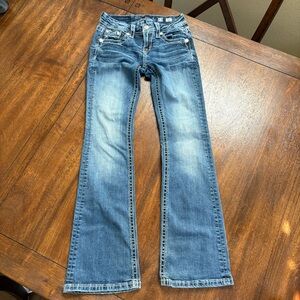 Miss Me Girls Boot Cut Jeans Rhinestone Studded Bling Denim Girls 12 TAG (24”W)